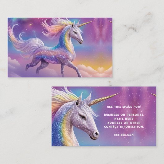 Magical Rainbow Glitter White Unicorn Sparkles Visitenkarte (Vorne/Hinten)