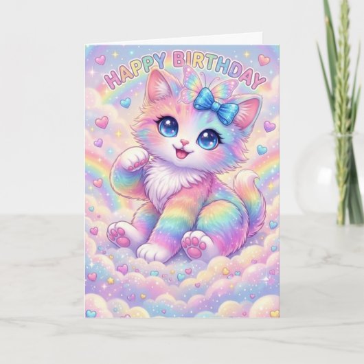 Magical Rainbow Kitten Children's Whimsical Karte (Vorderseite)