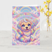 Magical Rainbow Puppy Children's Birthday Fantasy  Karte (Gelbe Blume)