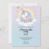Magical Rainbow Unicorn 1st Birthday Invitation Einladung (Vorderseite)