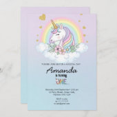 Magical Rainbow Unicorn 1st Birthday Invitation Einladung (Vorne/Hinten)