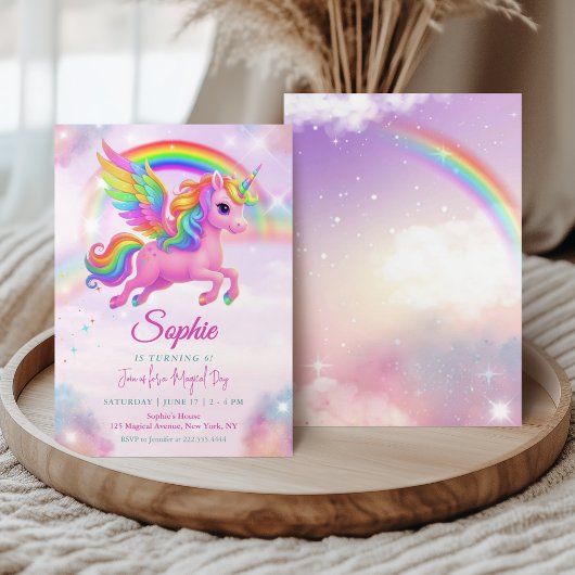 Magical Rainbow Unicorn Birthday Invitation Einladung