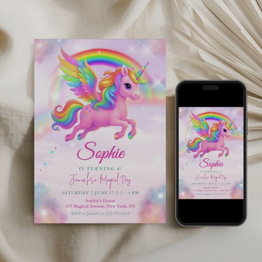 Magical Rainbow Unicorn Birthday Invitation Einladung