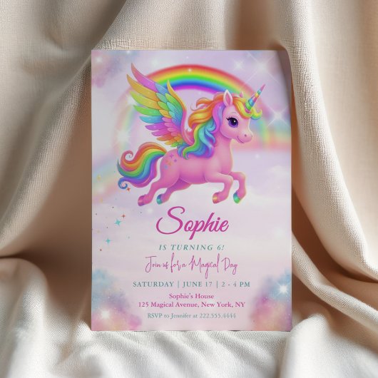 Magical Rainbow Unicorn Birthday Invitation Einladung