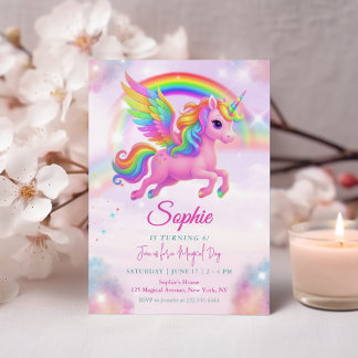 Magical Rainbow Unicorn Birthday Invitation Einladung