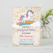 Magical Rainbow Unicorn Birthday Invitation Einladung (Stehend Vorderseite)