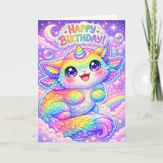 Magical Rainbow Unicorn Cat Happy Birthday Kitty Karte (Vorderseite)