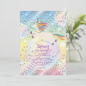 Magical Rainbow Unicorn Girl Birthday Party Einladung (Stehend Vorderseite)