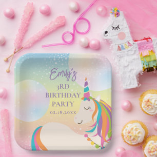 Magical Rainbow Unicorn Girl Birthday Party Pappteller