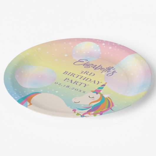 Magical Rainbow Unicorn Girl Birthday Party Pappteller (Schrägansicht)