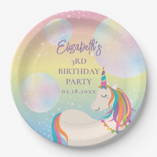 Magical Rainbow Unicorn Girl Birthday Party Pappteller (Vorderseite)