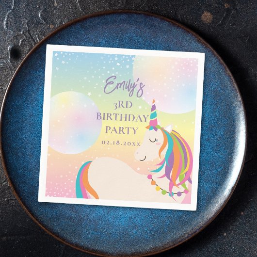 Magical Rainbow Unicorn Girl Birthday Party Serviette