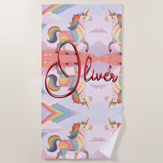 Magical Rainbow Unicorn name Personalized Strandtuch (Vorderseite)