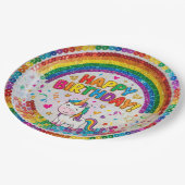 Magical Rainbow Unicorn Sequin Print Birthday Pappteller (Schrägansicht)