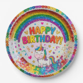 Magical Rainbow Unicorn Sequin Print Birthday Pappteller (Vorderseite)