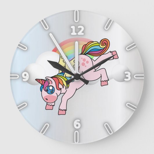 Magical Rainbow, Unicorn , Silver Große Wanduhr (Vorderseite)