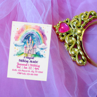 Magical Rainbow Watercolor Fantasy Castle Birthday Einladung