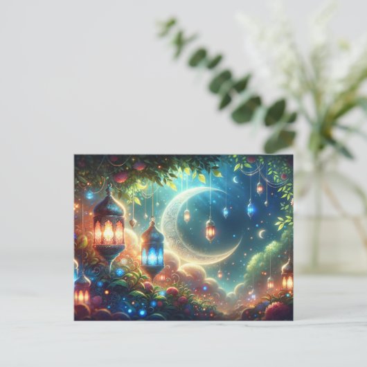 Magical Ramadan Moon & Lanterns Postkarte (Stehend Vorderseite)