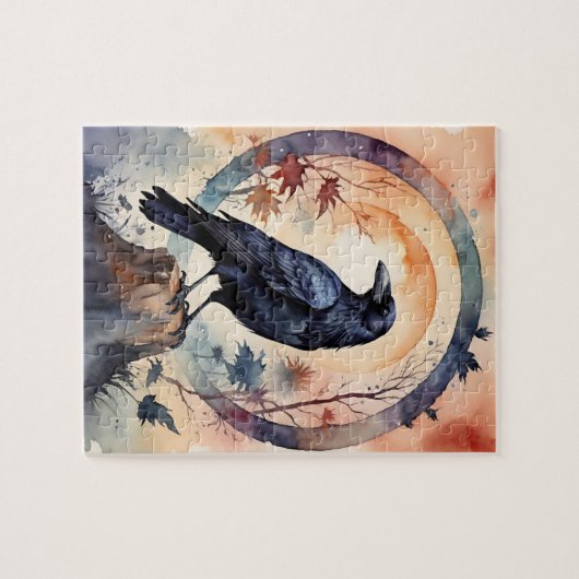 Magical Raven Sunset Fantasy Fall Forest Puzzle (Horizontal)