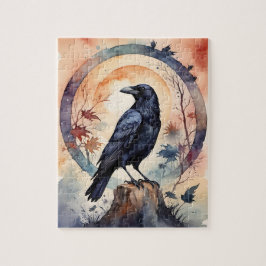 Magical Raven Sunset Fantasy Fall Forest Puzzle