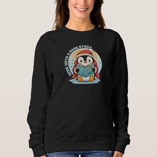 Magical Reading Penguin Winter Tale Cozy Apparel Sweatshirt (Vorderseite)