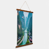 Magical River Valley - Karst Mountain Serernity Wandteppich Mit Holzrahmen (Gewinkelt)