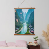 Magical River Valley - Karst Mountain Serernity Wandteppich Mit Holzrahmen (Schlafzimmer)