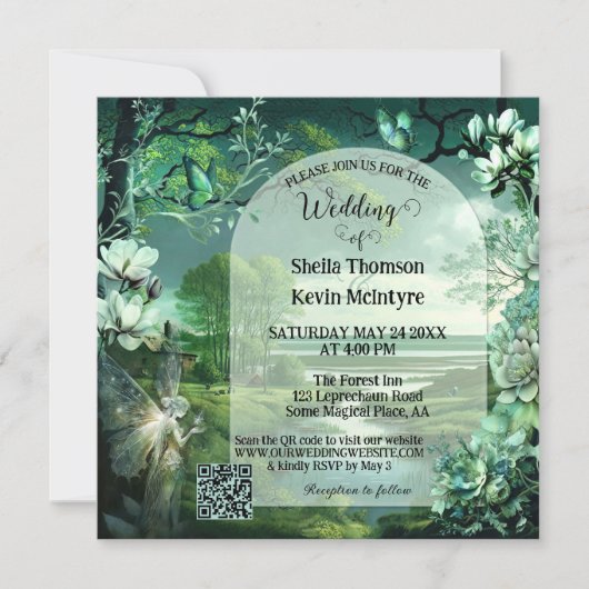 Magical Sage Irish Fairy QR Code Hochzeit Einladung (Vorderseite)