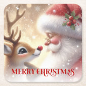 Magical Santa and Rudolph Christmas Drink Coasters Rechteckiger Pappuntersetzer (Vorderseite)