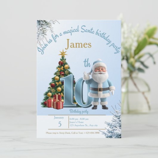 Magical Santa Birthday Invitation – 10th Birthday Dankeskarte (Stehend Vorderseite)
