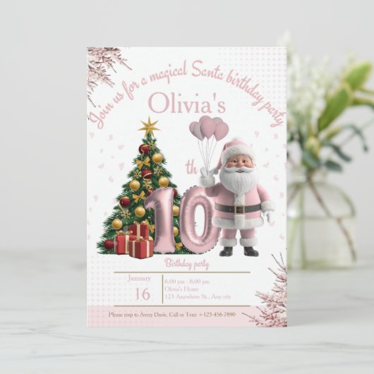 Magical Santa Birthday Invitation – 10th Birthday Dankeskarte (Stehend Vorderseite)
