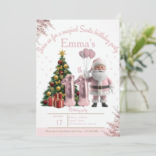 Magical Santa Birthday Invitation – 11th Birthday Dankeskarte (Stehend Vorderseite)