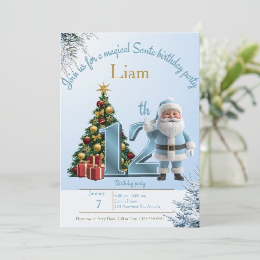 Magical Santa Birthday Invitation – 12th Birthday Dankeskarte (Stehend Vorderseite)