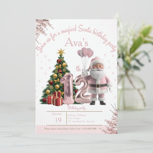 Magical Santa Birthday Invitation – 12th Birthday Dankeskarte (Stehend Vorderseite)