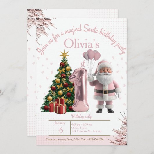 Magical Santa Birthday Invitation – 1st Birthday Dankeskarte (Vorne/Hinten)