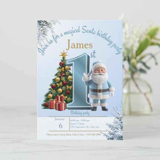 Magical Santa Birthday Invitation – 1st Birthday Dankeskarte (Stehend Vorderseite)