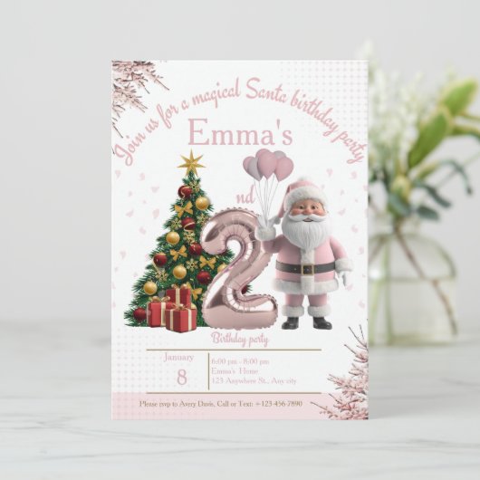 Magical Santa Birthday Invitation – 2nd Birthday Dankeskarte (Stehend Vorderseite)