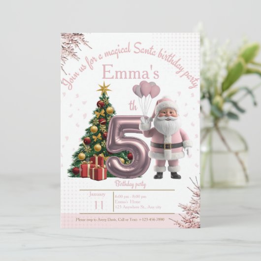 Magical Santa Birthday Invitation – 5th Birthday Dankeskarte (Stehend Vorderseite)
