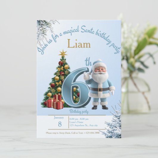Magical Santa Birthday Invitation – 6th Birthday Dankeskarte (Stehend Vorderseite)