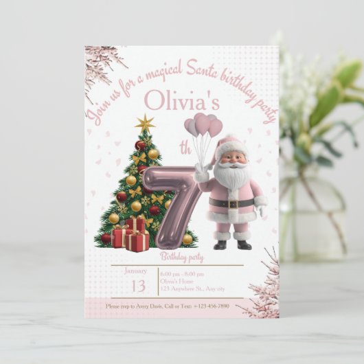 Magical Santa Birthday Invitation – 7th Birthday Dankeskarte (Stehend Vorderseite)