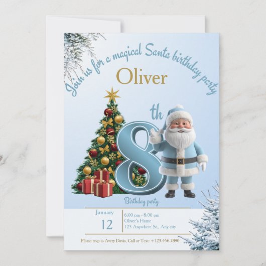 Magical Santa Birthday Invitation – 8th Birthday Dankeskarte (Vorderseite)