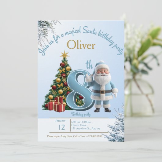 Magical Santa Birthday Invitation – 8th Birthday Dankeskarte (Stehend Vorderseite)