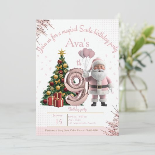 Magical Santa Birthday Invitation – 9th Birthday Dankeskarte (Stehend Vorderseite)