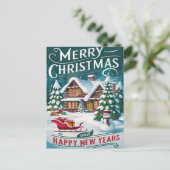 Magical Santa Sleigh Reiten über festes Haus Postkarte (Stehend Vorderseite)