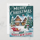 Magical Santa Sleigh Reiten über festes Haus Postkarte (Vorne/Hinten)