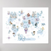 Magical Sea World, Mermaids, Ritter, Weltkarte Poster (Vorne)