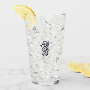 Magical Seahorse – Black and White Illustration Glas