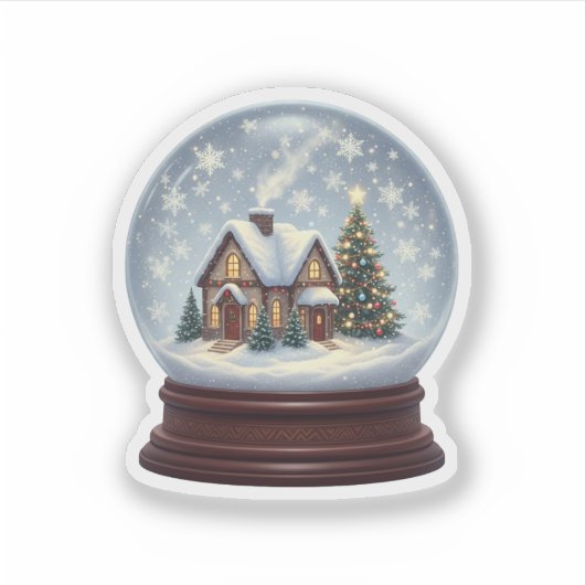Magical Snow Globe Christmas House & Tree  Aufkleber (Vorderseite)