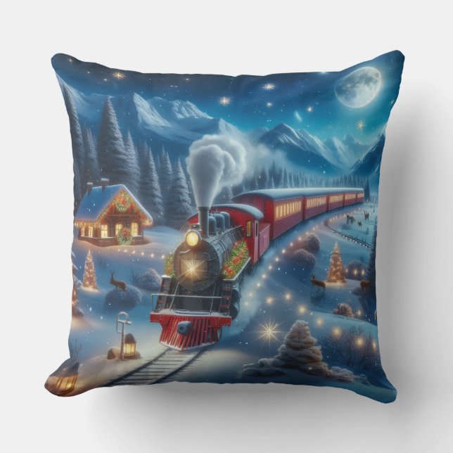 Magical Snowy Christmas Train Winter Scene Kissen (Vorderseite)