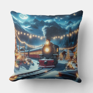 Magical Snowy Christmas Train Winter Scene Kissen